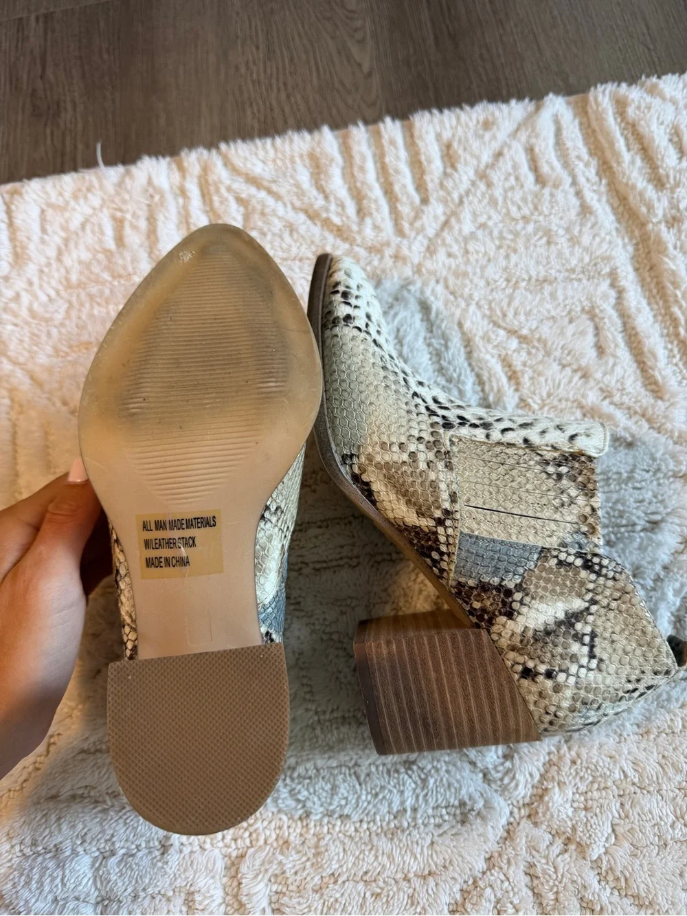 Report Beige Snake-Print Block Heel Ankle Boots